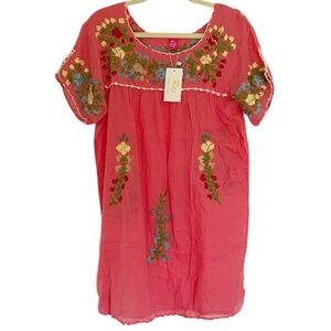 Raj Pink Embroidered Boho Mini Dress Size Medium New with tags